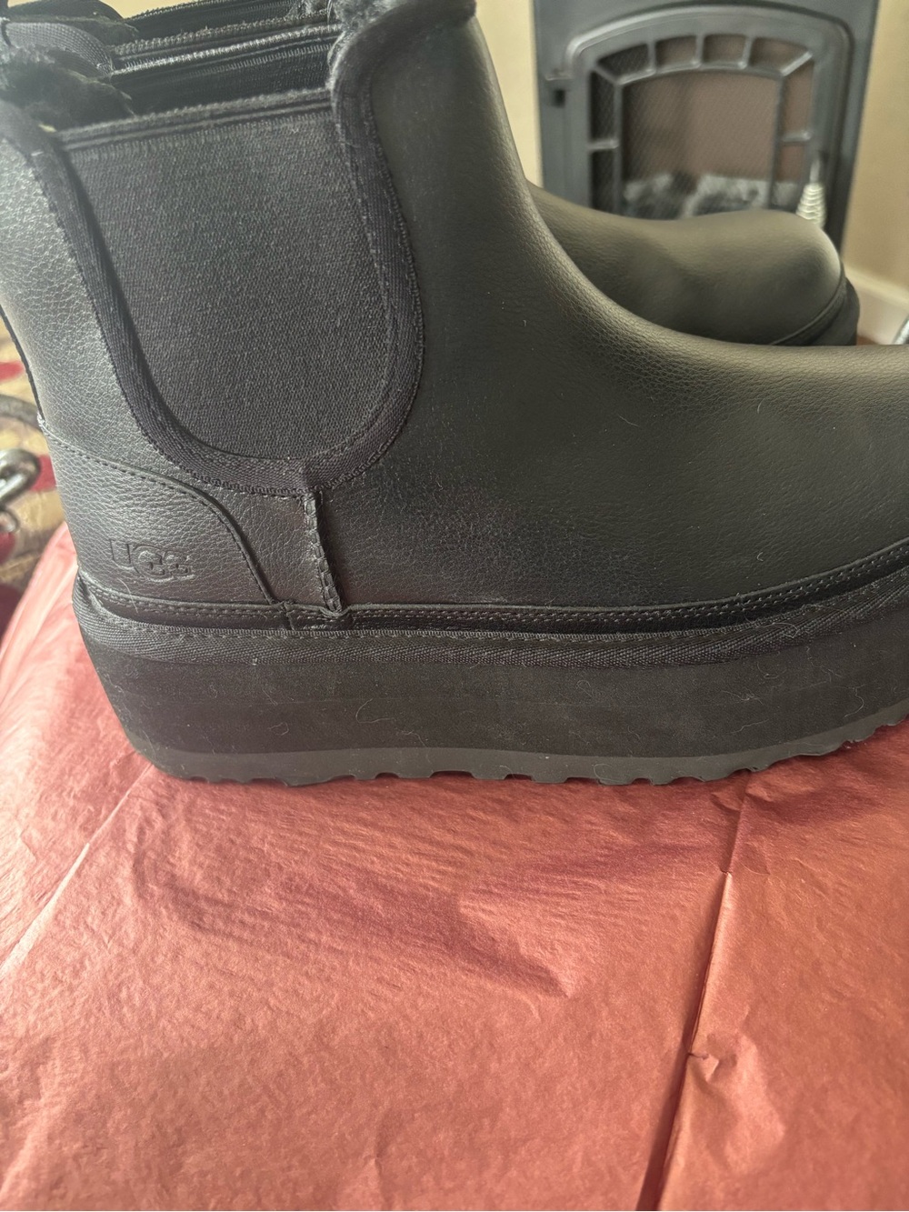 UGG Black Leather Platform Chelsea Ankle Boots - Picture 2 of 6
